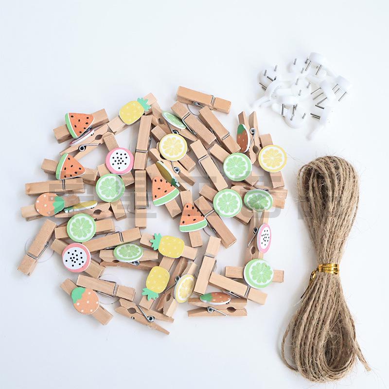 

Colorful Fruit Wooden Clips with Hemp Rope for Classroom and DIY Decor