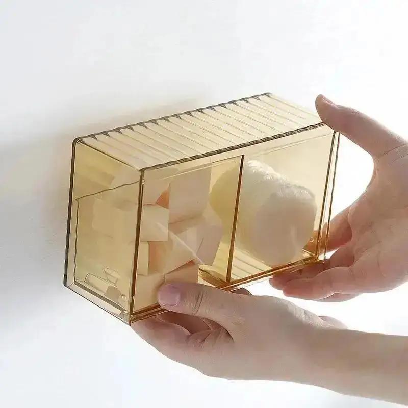 Wall Mounted Cotton Swab Storage Box No Punching Required Bathroom Mirror Cabinet Partitioned Lipstick As Cosmetics Storage Rack