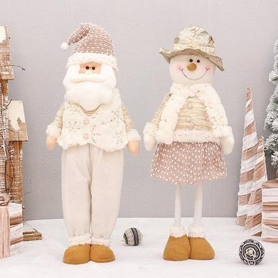 Off-gold Fabric Sitting Retractable Old Man Snowman Doll Light-colored Christmas Ornament Ornament