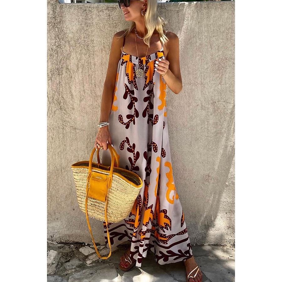 

S32246 Европейское/Американское Весенне-Летнее Сексуальное Платье на Бретелях с Принтом, Повседневная Свободная Одежда для Отпуска L