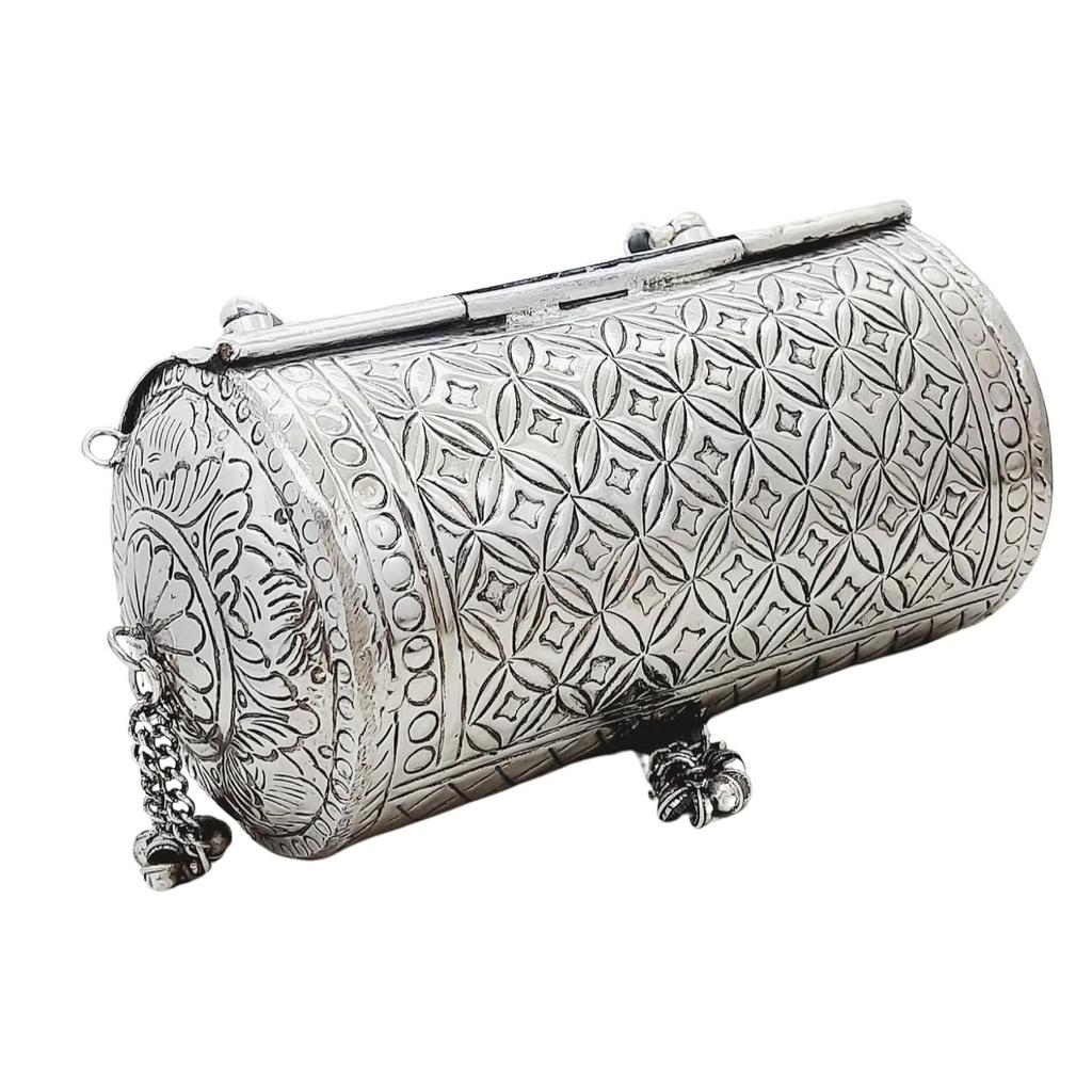 Women's Silver Brass Metal Handle Clutch Handmade Antique Ethnic Hand Clutch