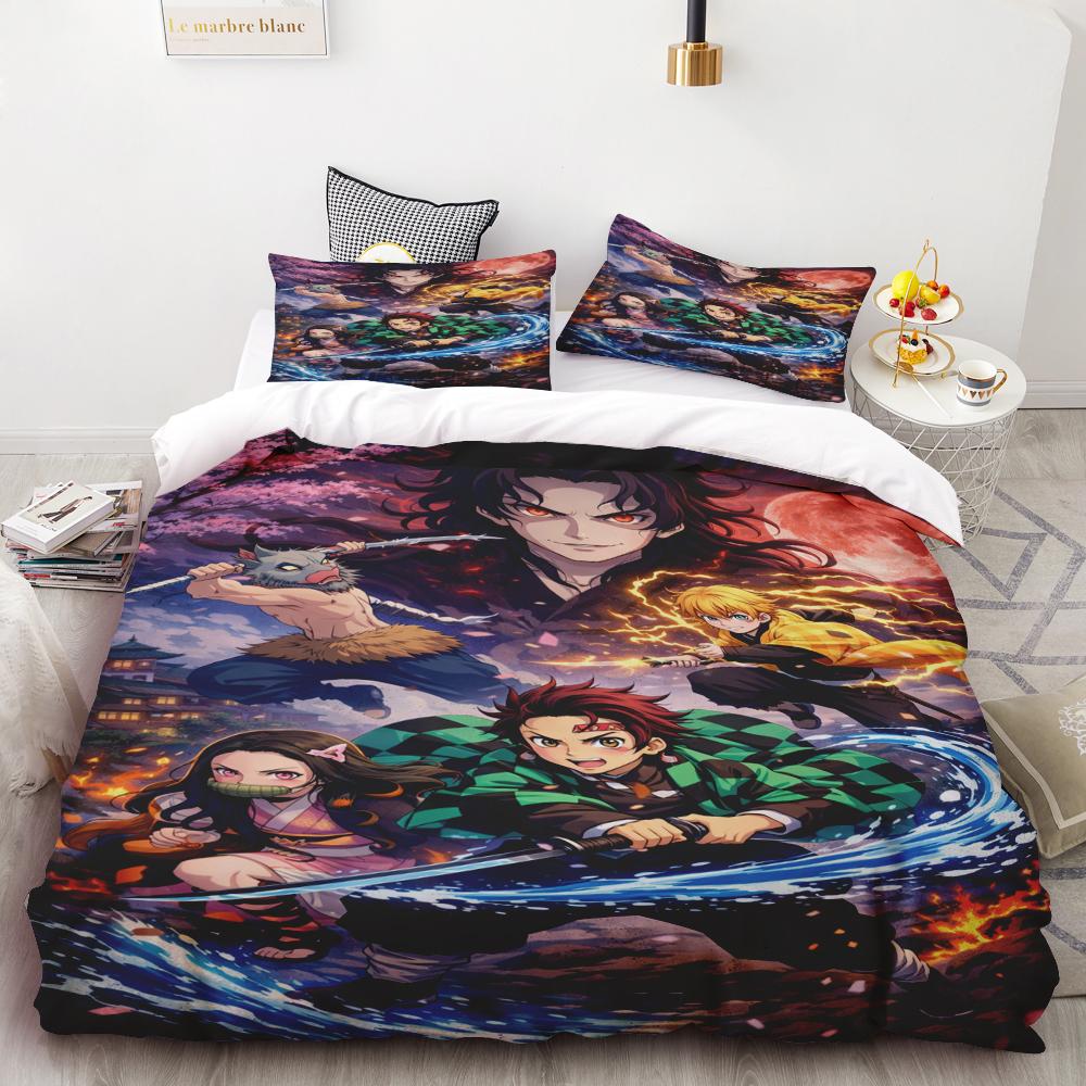 Duvet Cover Kamado Nezuko Demon Slayer Bedding Set Set Bedspread Pillowcase King Queen Full Single Size Bed Linen Kids Teen Gift