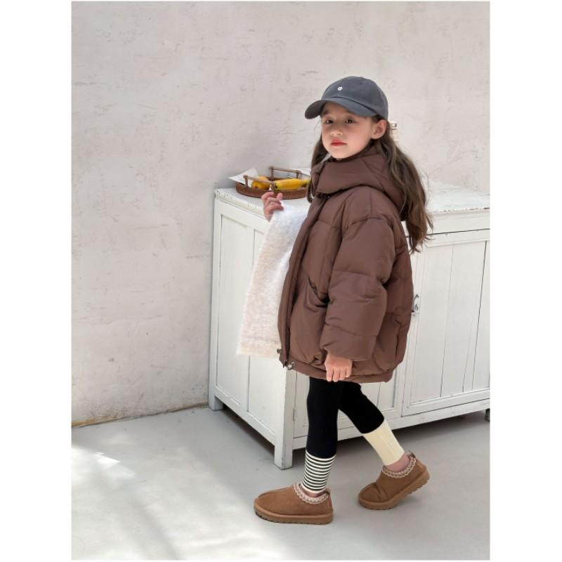 Children's Winter Solid Color Hooded Thickened Warm Down Jacket Middle and Large Children Long-sleeved Loose Leisure Jacket