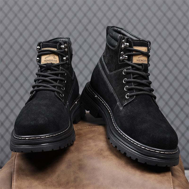 Autumn Winter New Genuine Leather Boots for Men Retro High Top Platform Shoes Male Fashion Casual Designer Work Yellow Boots Man