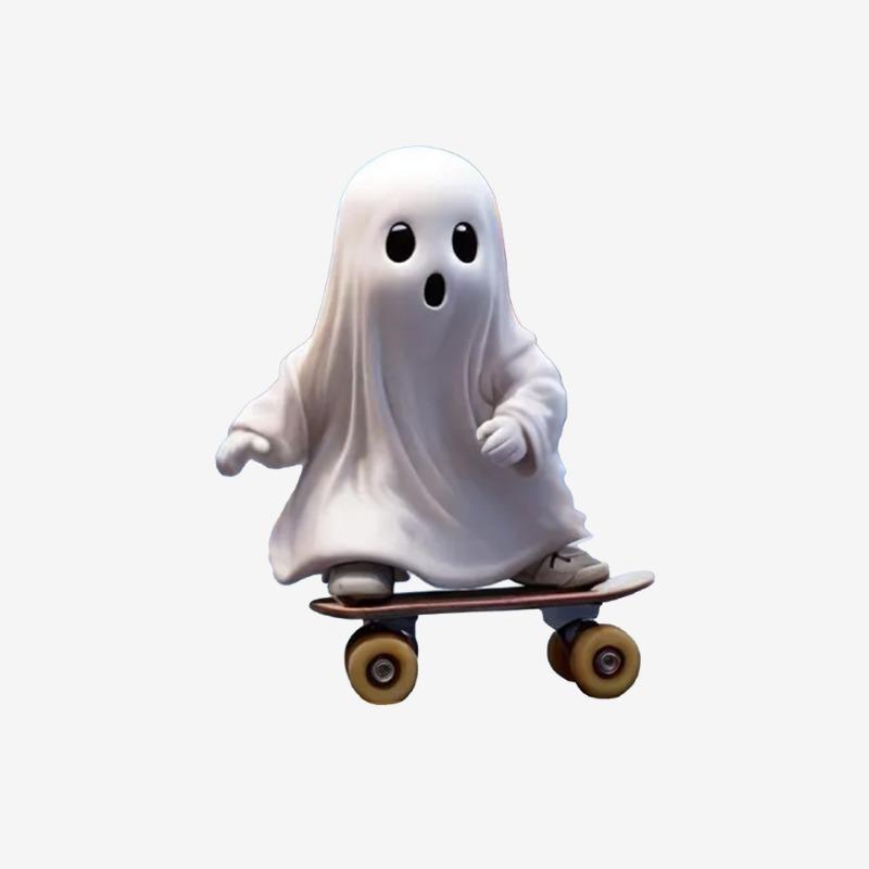 New Halloween Skateboard Ghost Statue Home Office Desktop Decoration Creative Funny Resin Ornament