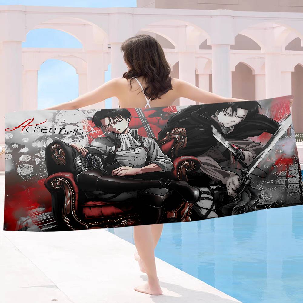 A-Attack O-On T-Titan Levi Ackerman Microfiber Beach Towel Absorbent Quick Dry Soft Yoga Swimming Resort Mountain Climbing Towel