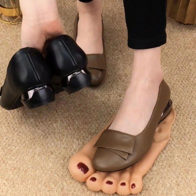 2024 Spring and Autumn New Shallow Mouth Single Shoes Women's Soft-soled Mom Soft Leather Women's Flat-soled Non-slip Small Leather Shoes Round Head D