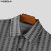 INCERUN Men Casual Loose Lapel Long Sleeve Striped Print Shirts Tops