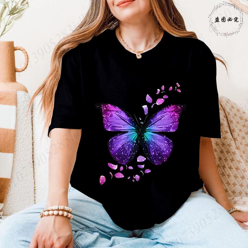 Fashion Butterflies Autism Awareness T-Shirt Women Clothing Summer Breathable Tops Short Sleeve Soft Comfortable Tee Shirt