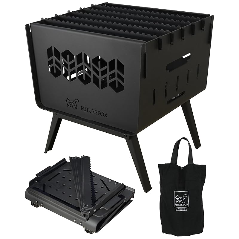FUTUREFOX KAMADO Compact Folding Fire Pit, Steel, for Camping and BBQs, Includes Storage Bag