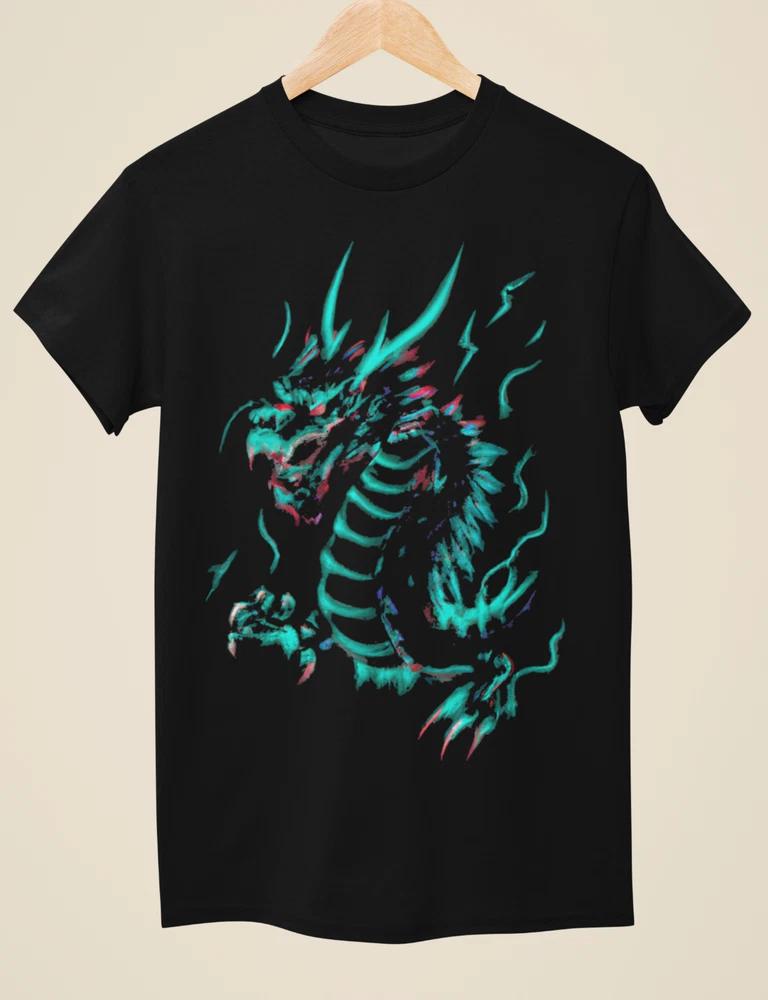 Neon Dragon Tattoo Inspired Unisex Black TShirt S