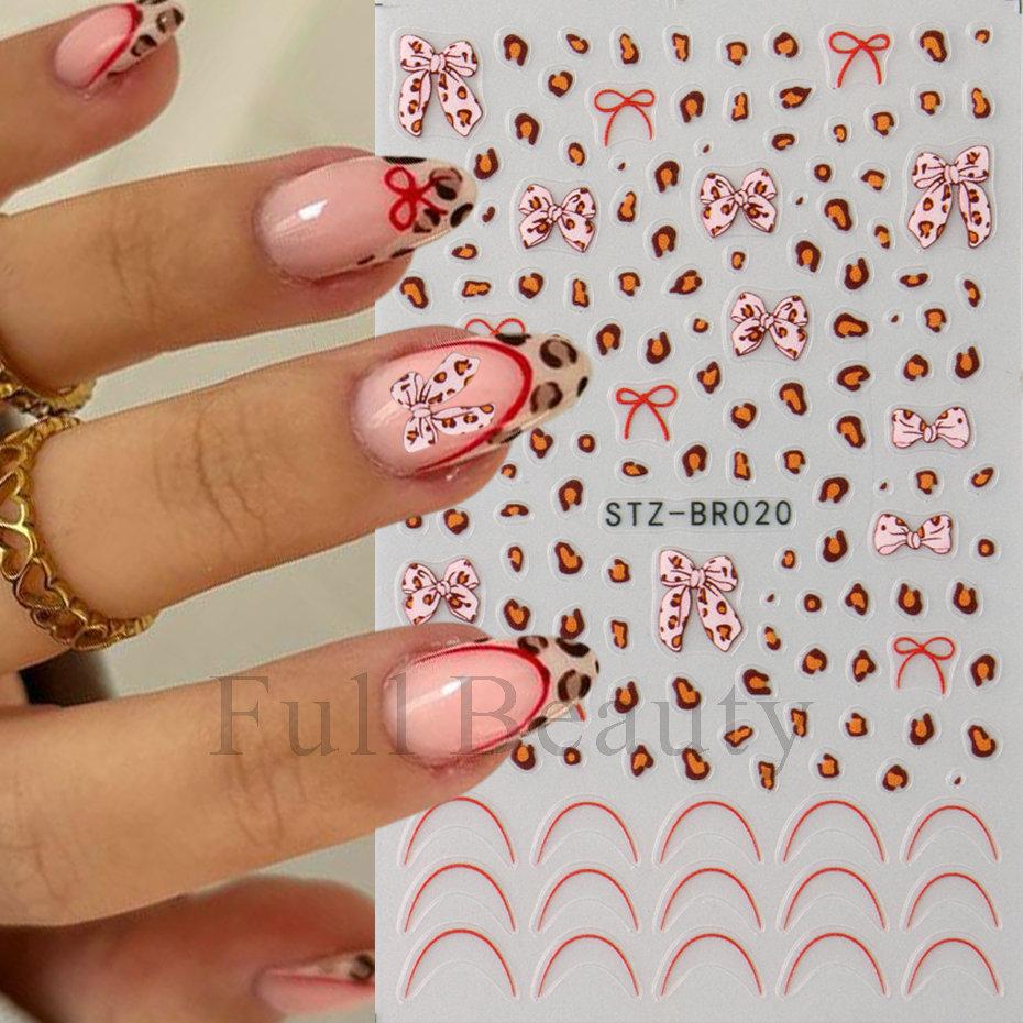 Nail Art Sticker, Leopard Print, Ballet Style, Pink Bow, French Line, Thin And Tough Nail Sticker.