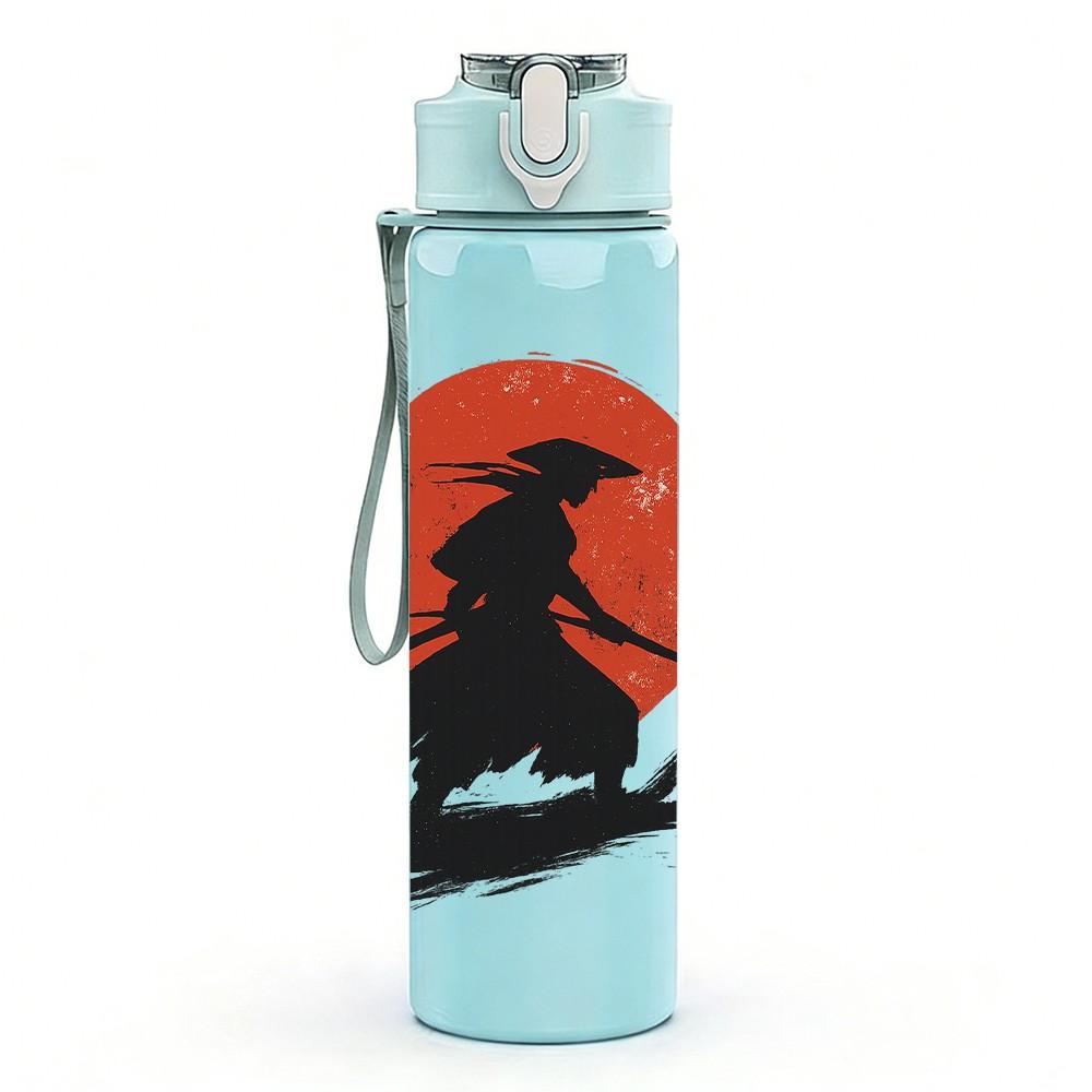 1PC Samurai Red Sun Silhouette 750ml Color Plastic Sports Water Bottle Leakproof Flip Straw Lid Suitable for Sports Office Home Use