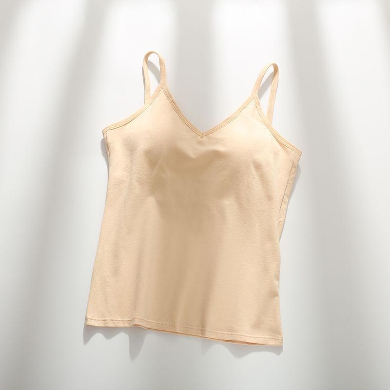 Women's Beautiful Back Camisole Vest with Padded Bra, One-Piece Top, Popular Style, Large U-Neck, Versatile Inner or Outerwear