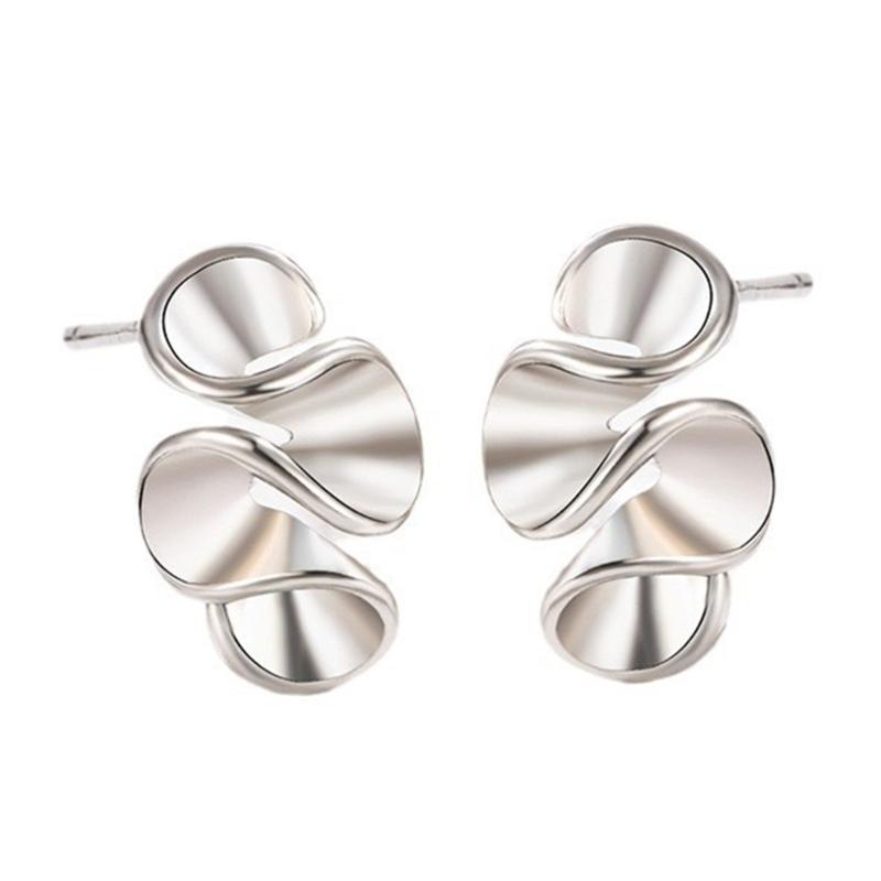 Geometric Ruffle Studs Earrings Ear Studs Fashion Ears Jewelry Copper Texture Suitable for Various Occasion Wear