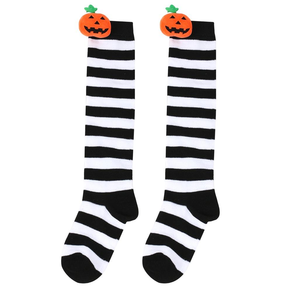 Cute Cartoon Pumpkin Doll Long Tube Socks For Kids Polyester Fabric Friction-resistant Striped/plaid Pattern Packaged In A Bag