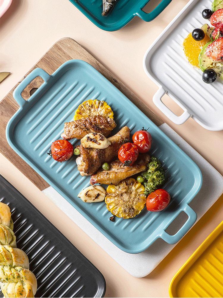 Straight Hair Rectangular Amphora Oven Baking Pan Baking Western Food Creative Large Size Ceramic Household Fish Plate Dish Plate