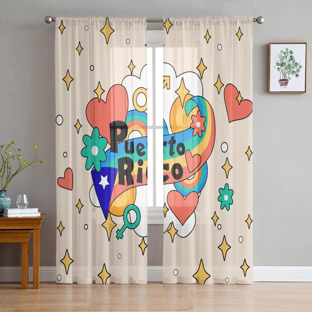 Transparente Vorhänge mit Cartoon-Regenbogenstern, Fenstervorhänge für Wohnzimmer, Schlafzimmer, Jalousien, Kinderzimmer, Heimdekoration