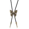 Boho Five-pointed Star Bolo Tie PU Woven Bronze Butterfly Choker Turquoise Feather Necklace  Men