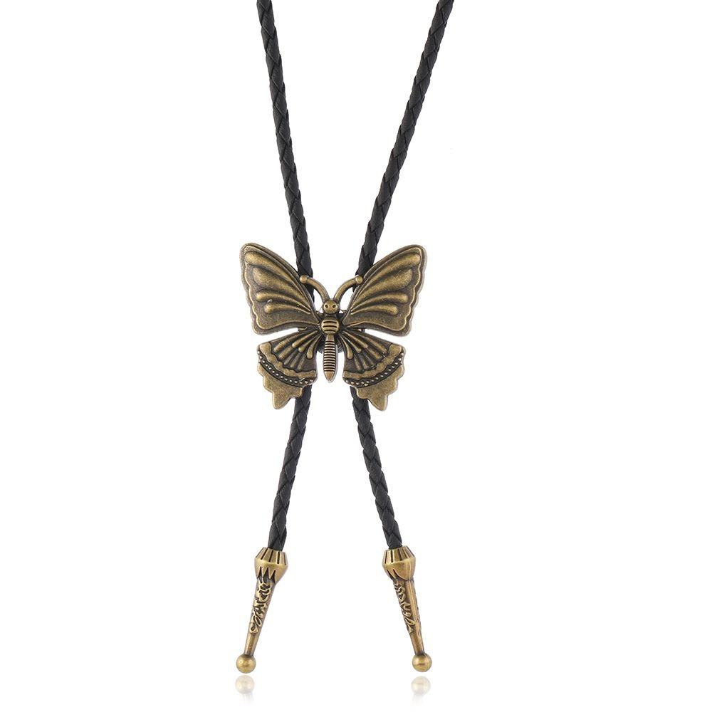 Boho Five-pointed Star Bolo Tie PU Woven Bronze Butterfly Choker Turquoise Feather Necklace  Men