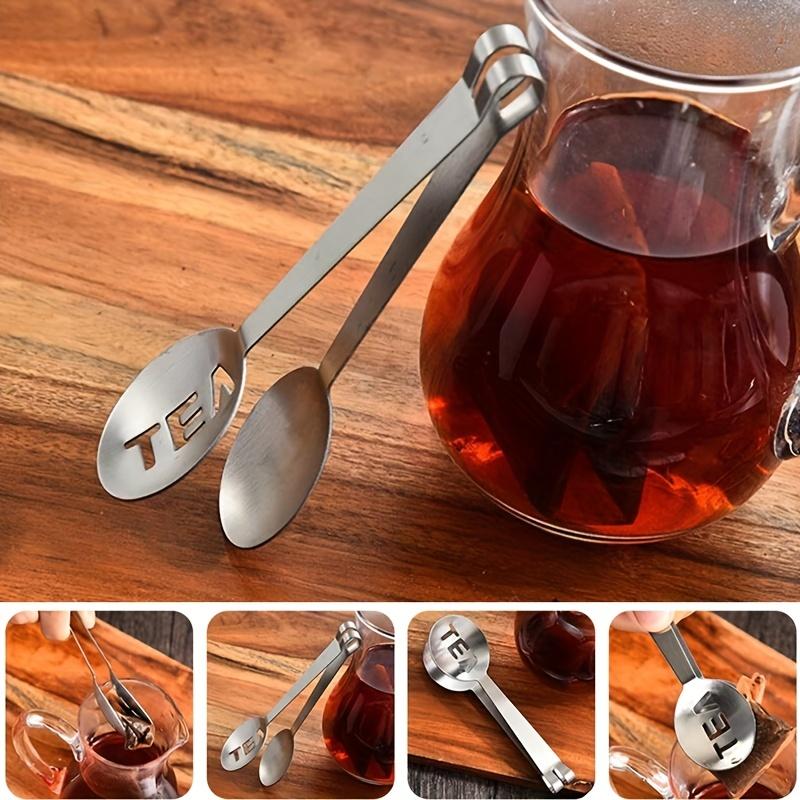 Stainless Steel Tea Bag Tongs Silver Tea Strainer Clip Tea Bag Squeezer Spoon Loose Leaf Tea Ice Cube Gripping Kitchen Gadget