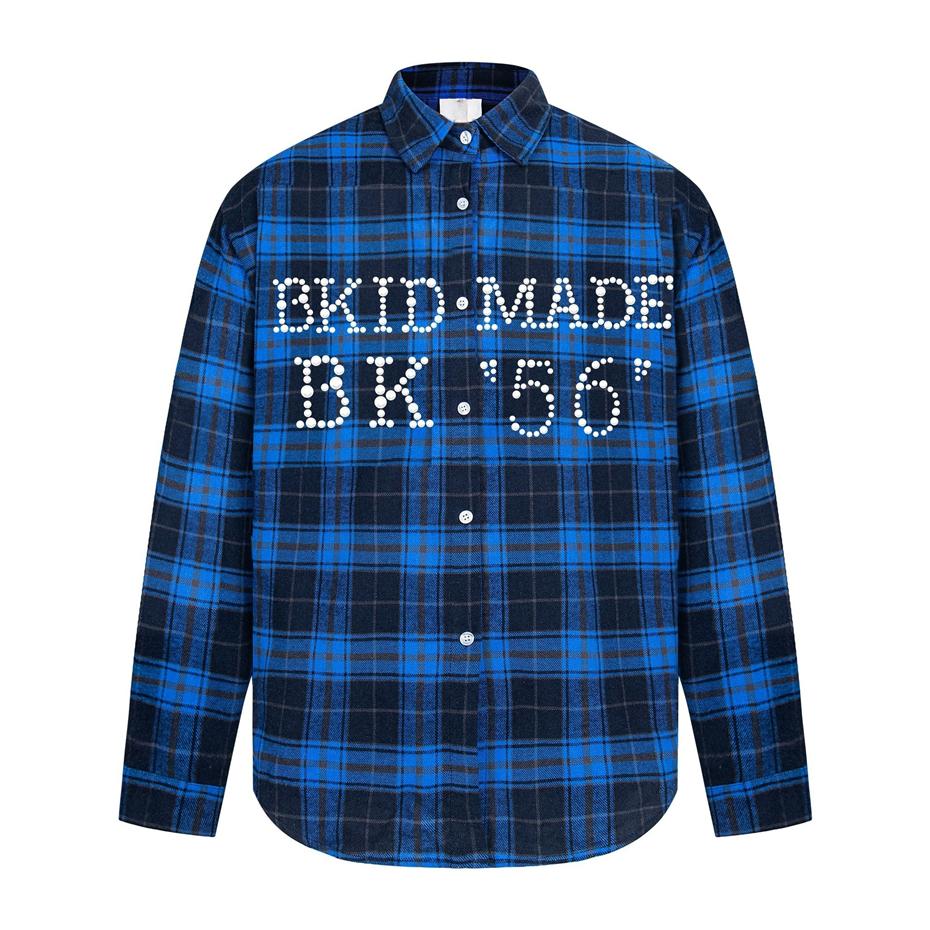 

FlowStreet Mens Pearls Plaid Shirts Streetwear Hip Hop Long Sleeve Shirt for Men Oversized Harajuku Vintage Letter Casual Blouse Unisex L синій