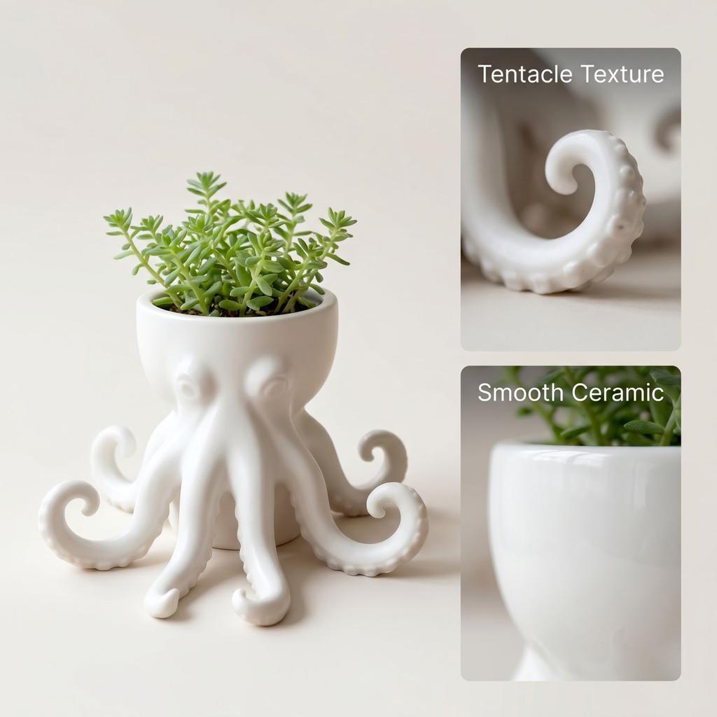 Octopus Shaped Plant Pot Resin Succulent Planter Indoor Decorative Container with Tentacle Design for Home Office Desk