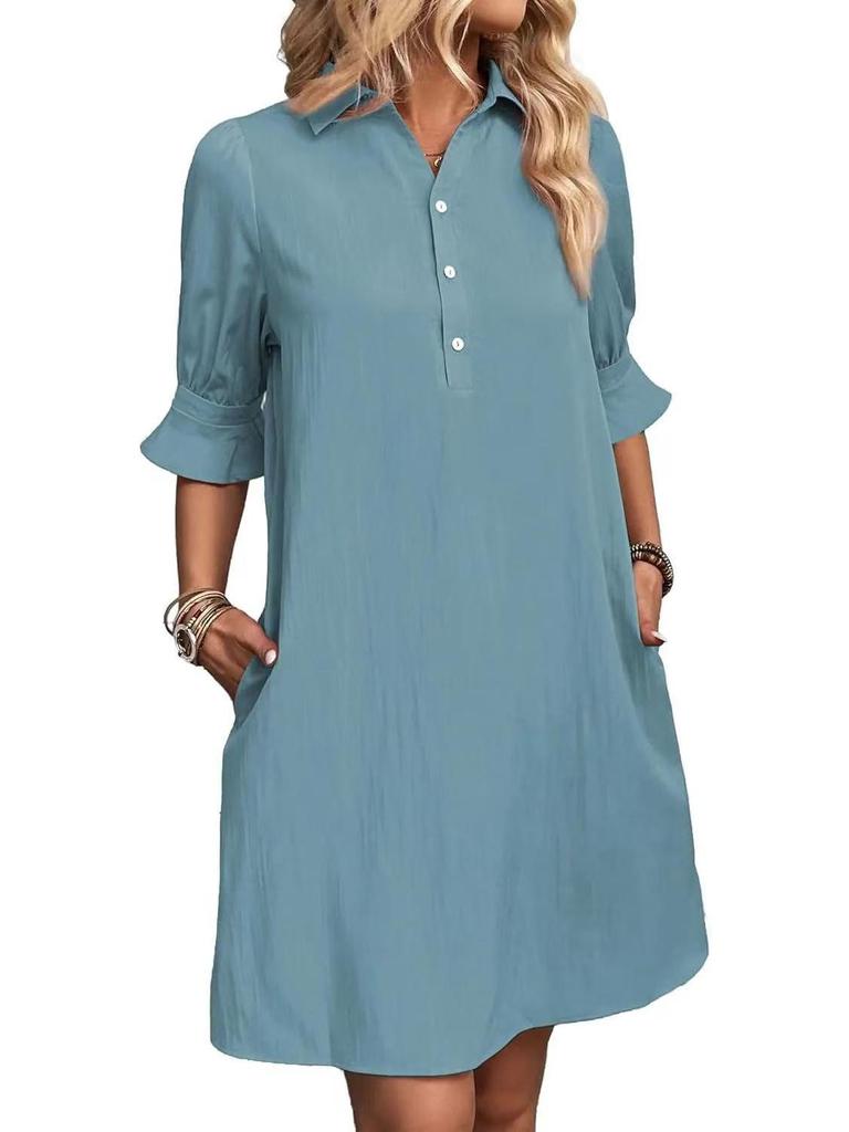 2025 European American Autumn Women's Casual Loose Solid Dress