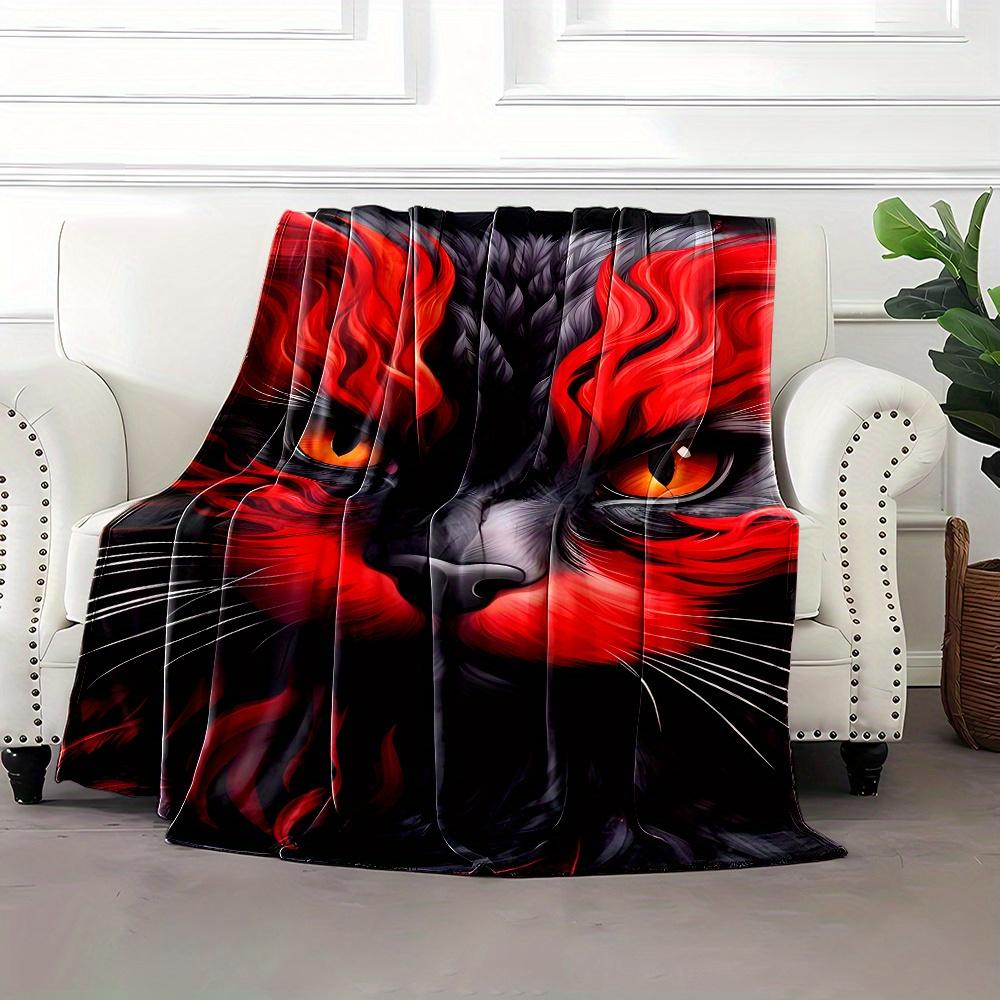 Festival Fluffy Cat Pattern Flannel Printed Blanket Suitable for All Seasons Suitable for Living Room Office Sofa and Travel