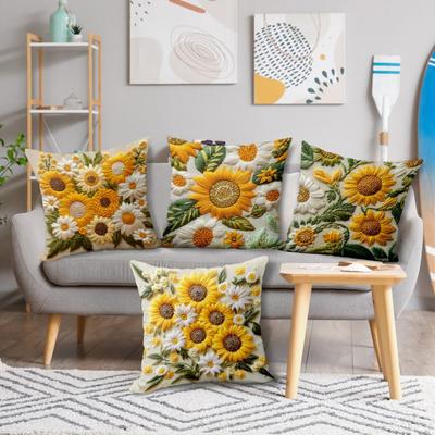 2/4pcs 2D Floral Print 45x45cm Non-Real Embroidery Bed Pillowcase Zipper Closure Soft Cushion Cases Machine Washable