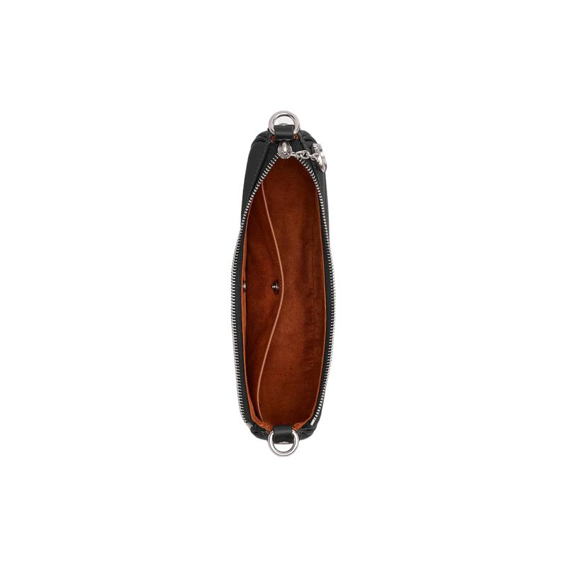 Coach Mira 24 Solid Color Logo Pendant Zipper Closure Glove Tanned Leather Half Moon Bag Hand Crossbody Shoulder Bag Medium Women's Black