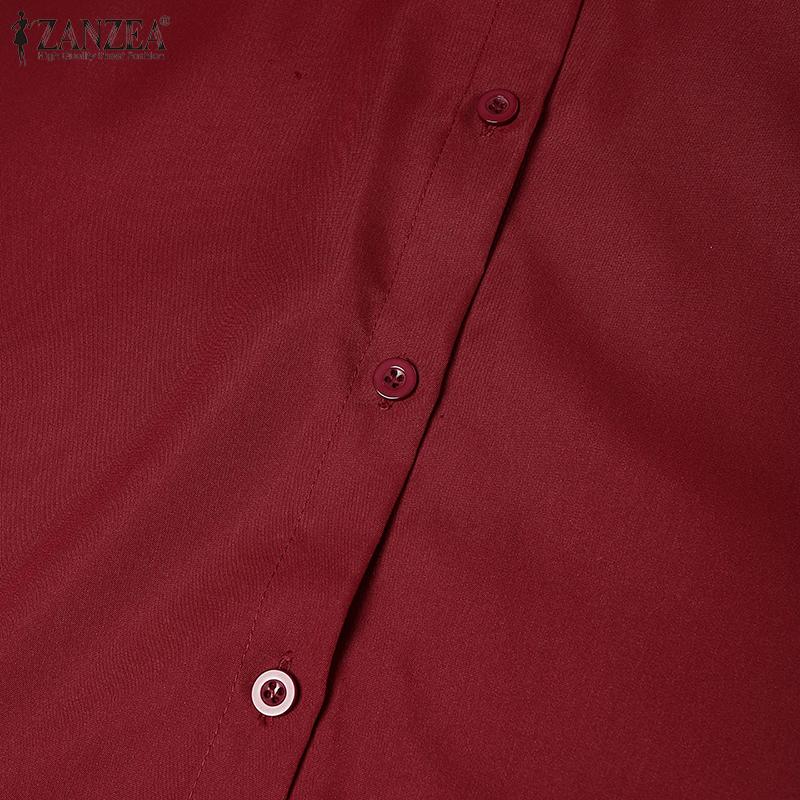 ZANZEA Women Casual Turn Down Collar Loose 3/4 Sleeve Solid Shirt Dress