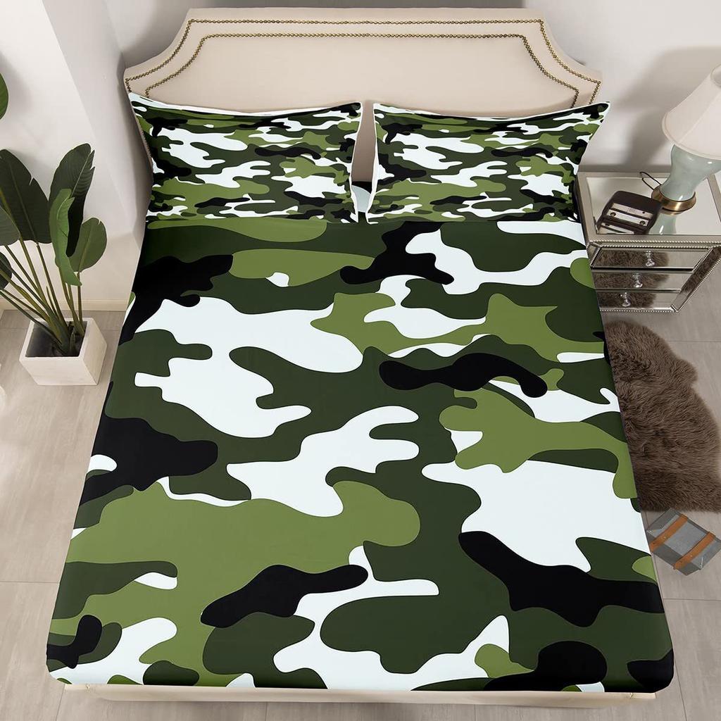 Camouflage Simple Pattern Mattress Three-Piece Digital Printing Mattress Bedding Set Adult Children