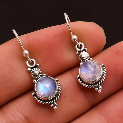 Moonstone Retro Earrings, European and American Fashionable Iridescent Gemstone Ear Hooks and Earrings