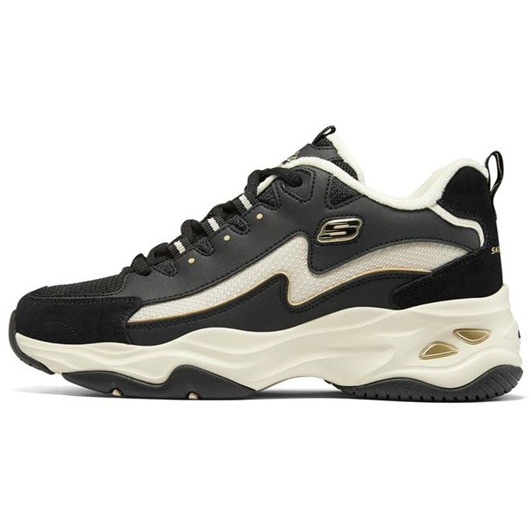 Skechers DLites 4.0 Lightning Panda Shoes Plush Non-Slip Low-Top Dad Shoes Women sneakers Black Gold 896044-BKGD 35