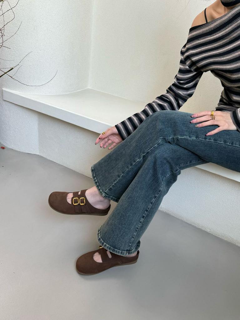 2025 Spring New Boken Shoes Women Wear High-end Half-drag Thick-soled Heightening Muller Shoes Korean Version of Retro Women's Shoes