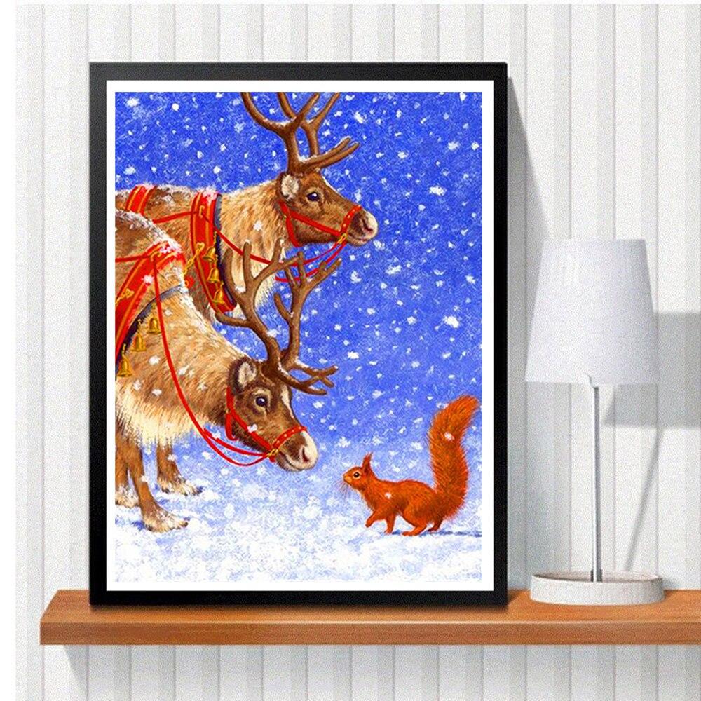 5D DIY diamantová malba Full Square Deer Craft Kit Diamantové vyšívání Zvířecí mozaika Veverka Vánoční dekorace pro domácnost