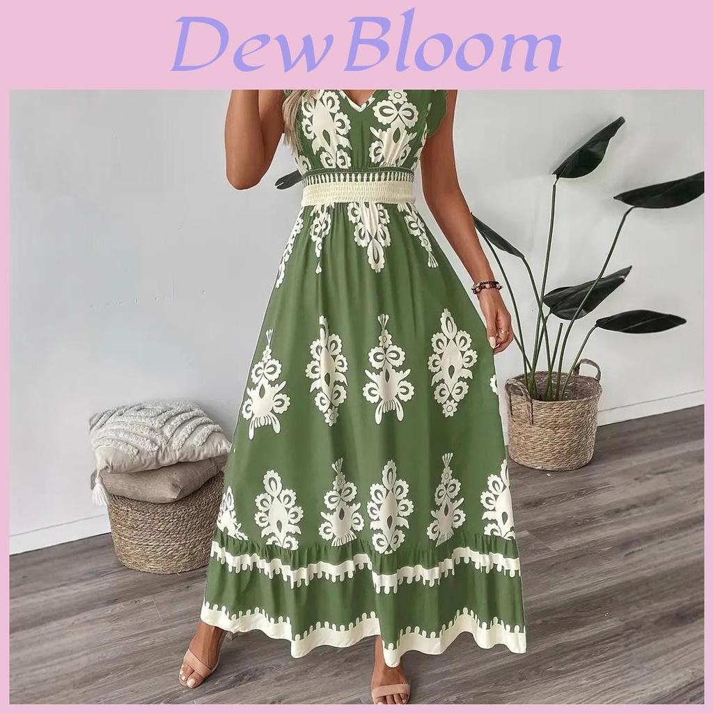 Polyester Beach Dress With 3d Print Vneck High Waist For Summer Vacation