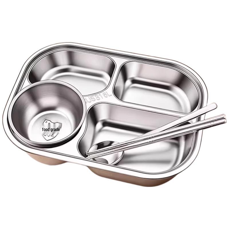 HANDUNYOU Stainless Steel Compartment Meal Plate