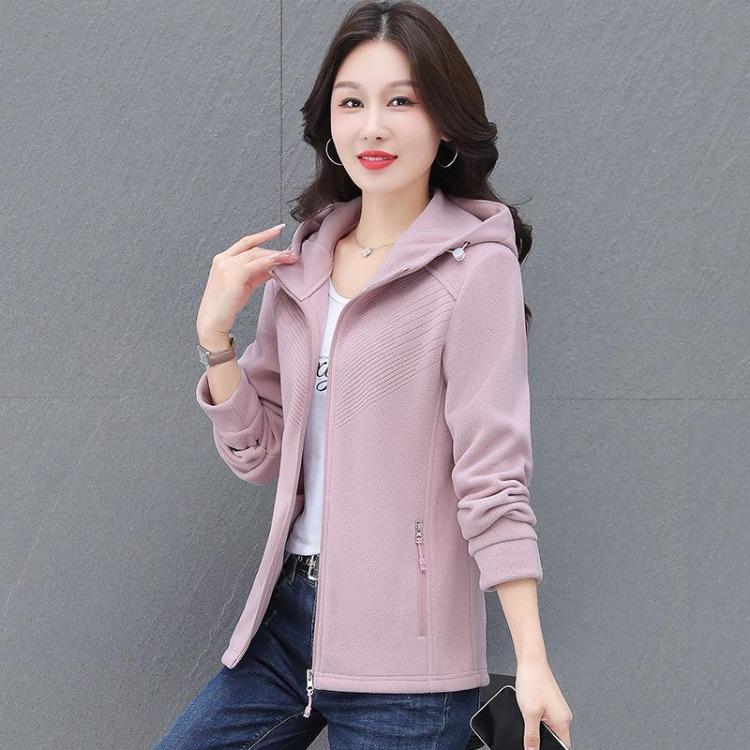 

2024 Модный женский зимний осенний уютный флисовый кардиган на молнии 4XL (77-85 kg) розовый