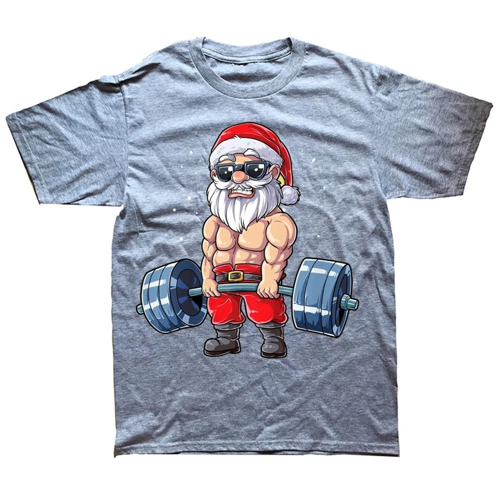 Funny Santa Weightlifting Christmas Gym Deadlift Xmas T Shirts Graphic Cotton Streetwear Short Sleeve Birthday Gifts T-shirt
