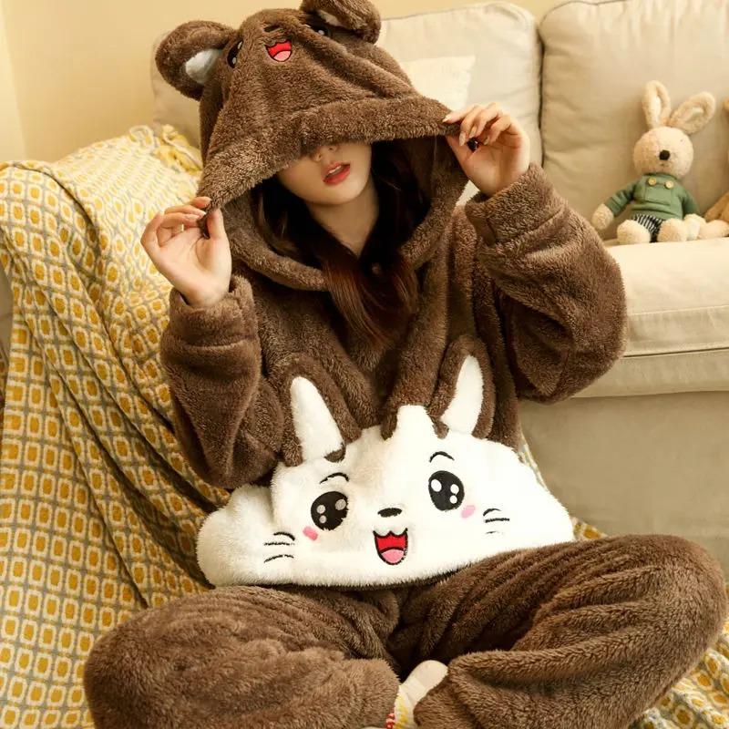 Winter Thick Warm Flannel Pajamas Sets for Women Sleepwear Home Clothing Pajama Home Wear Pyjamas Set