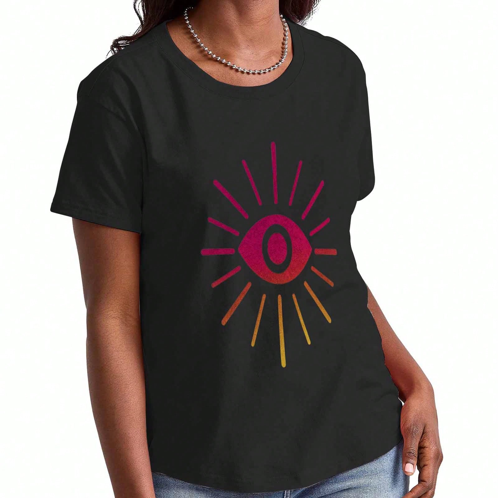 Mystic Eye Ladies Cotton T Shirt, Premium Cotton Graphic, Durable, Casual And Fashionable. Eye Design Tee, All Seeing Eye Symbol Print, Stylish Comfo S разноцветный