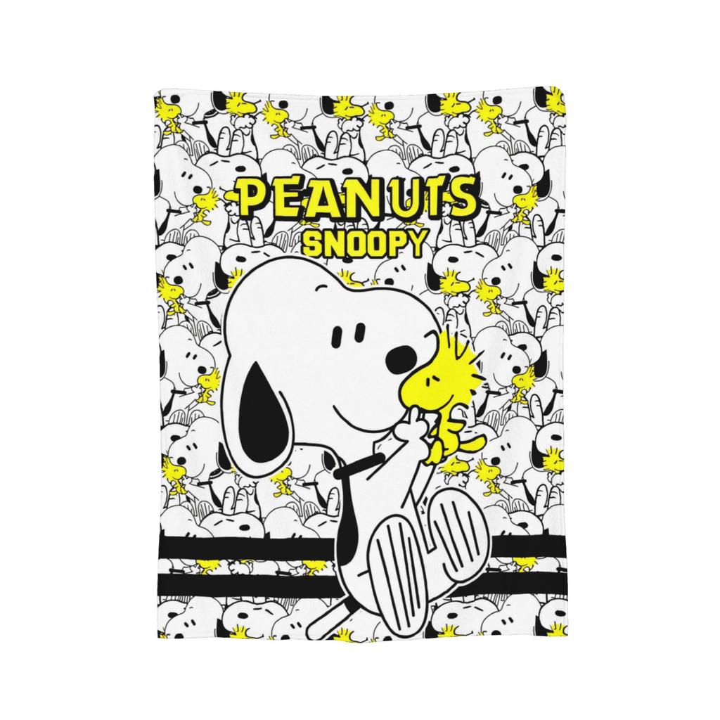 Snoopys & Woodstock Fun & Flowers Flannel Blanket Awesome Throw Blanket for Home Hotel Sofa 150*125cm Quilt,