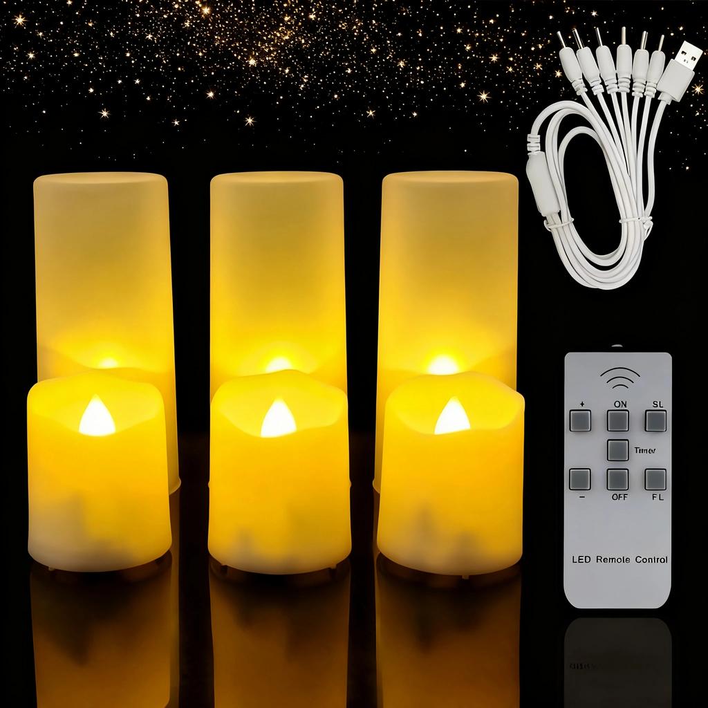 Rechargeable Flameless Tea Light Candles with Remote & USB Charging Cable Timer LED Flickering Plastic Votive Tealight Candles