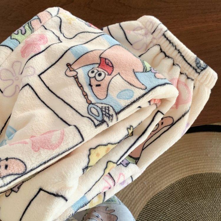 Cute Hello Kitty Women's Coral Fleece Pajama Pants Cartoon Kitty Sleepwear Loungewear