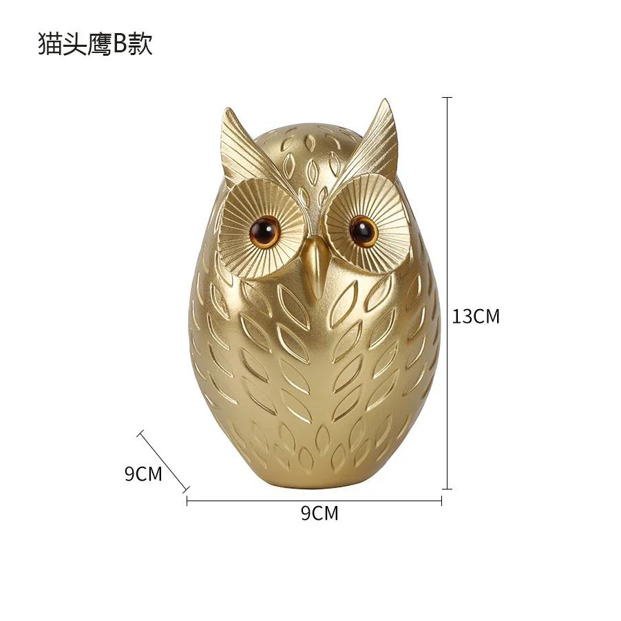 Resin Owl Statue Cute Golden Owl Figurines Nordic Home Decoration Animal Sculpture Crafts Interior Living Room Desktop Ornaments
