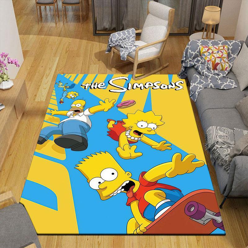 The Simpsons Poster Flannel Printed Carpet, Home Sofa Decoration for Living Room & Bedroom, Non‑Slip Play Flannel Floor Mat for Game Room