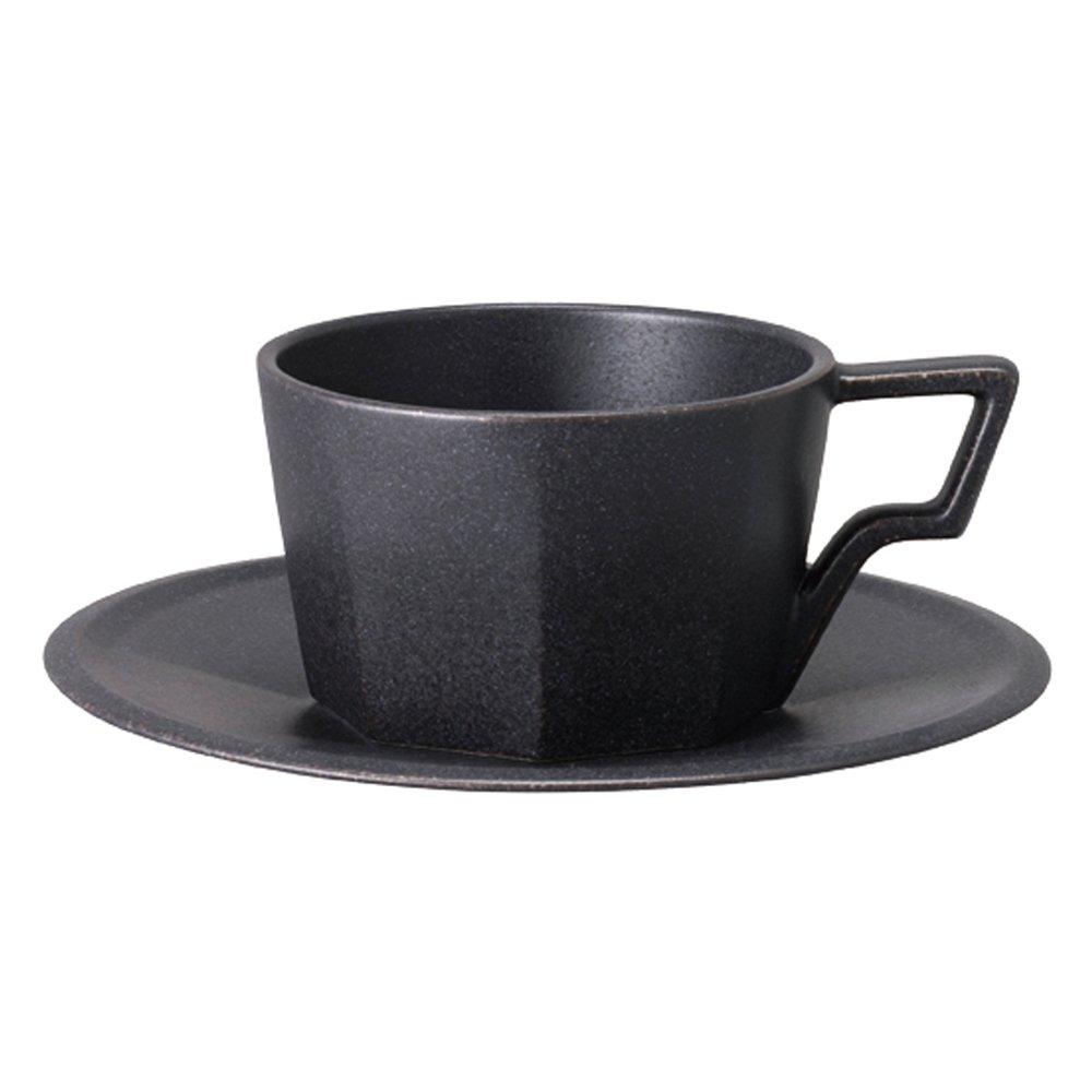 KINTO OCT Cup Microwave and Dishwasher 28894 & Saucer, 220ml, Black, Safe, Gift,