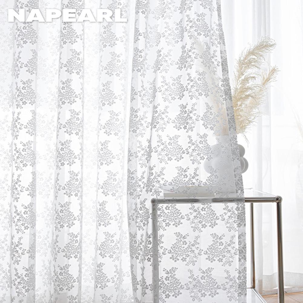 1PC NAPEARL Blanc Dentelle Tricoté Petit Rideau En Mousseline De Soie Florale pour Salon Chambre Balcon Décoration De La Maison